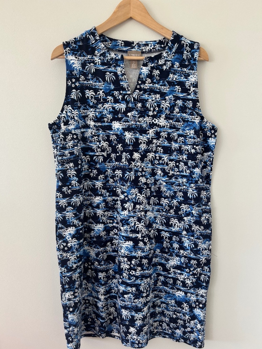 NWOT Chico's Tonal Palms Pocket Notch Dress - Chico Sz 2 ( US 12 or L)